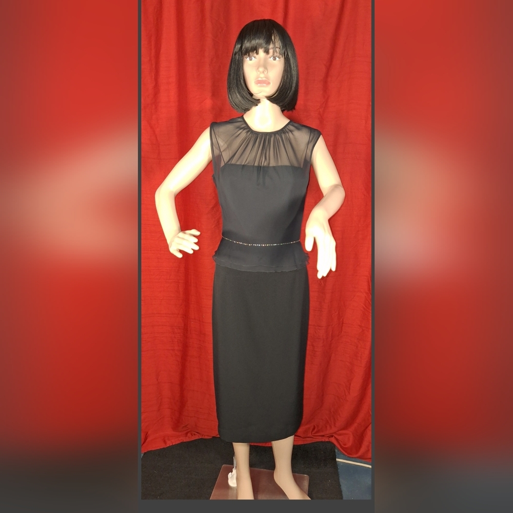 DAYMOR COUTURE / Black Midi Sheath Dress Sleeveless Crew Neck / SIZE 10